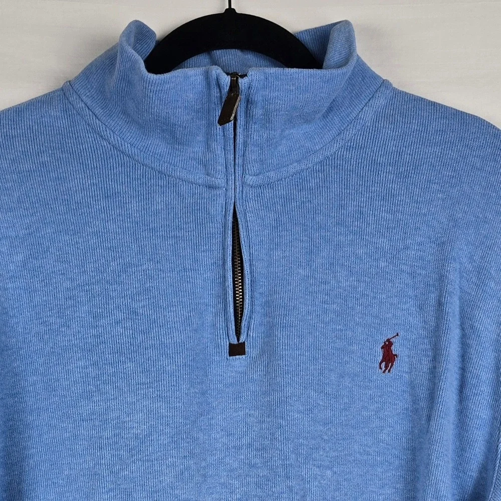 Polo‎ Ralph Lauren Mens XXL Light Blue Cotton Quarter Zip Pullover Sweater Pony